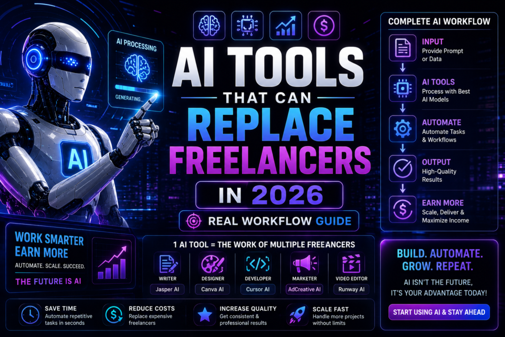 AI tools that can replace freelancers in 2026 automation and online earning concept