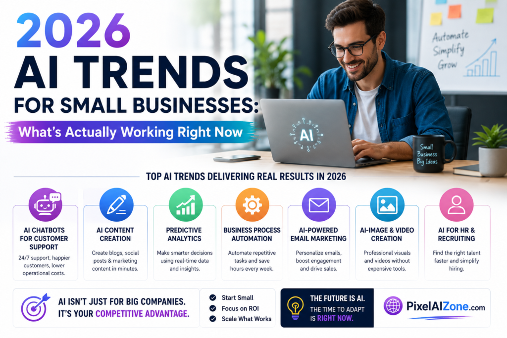 2026 AI trends for small businesses showing practical applications saving time and money