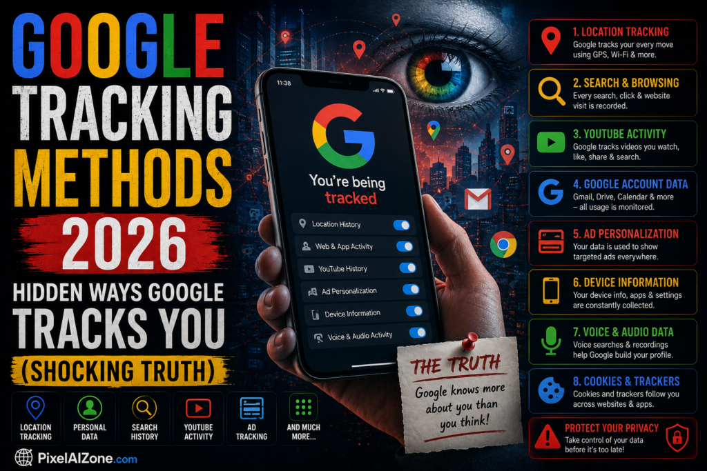 google tracking methods 2026 hidden ways Google collects user data digital privacy internet surveillance concept