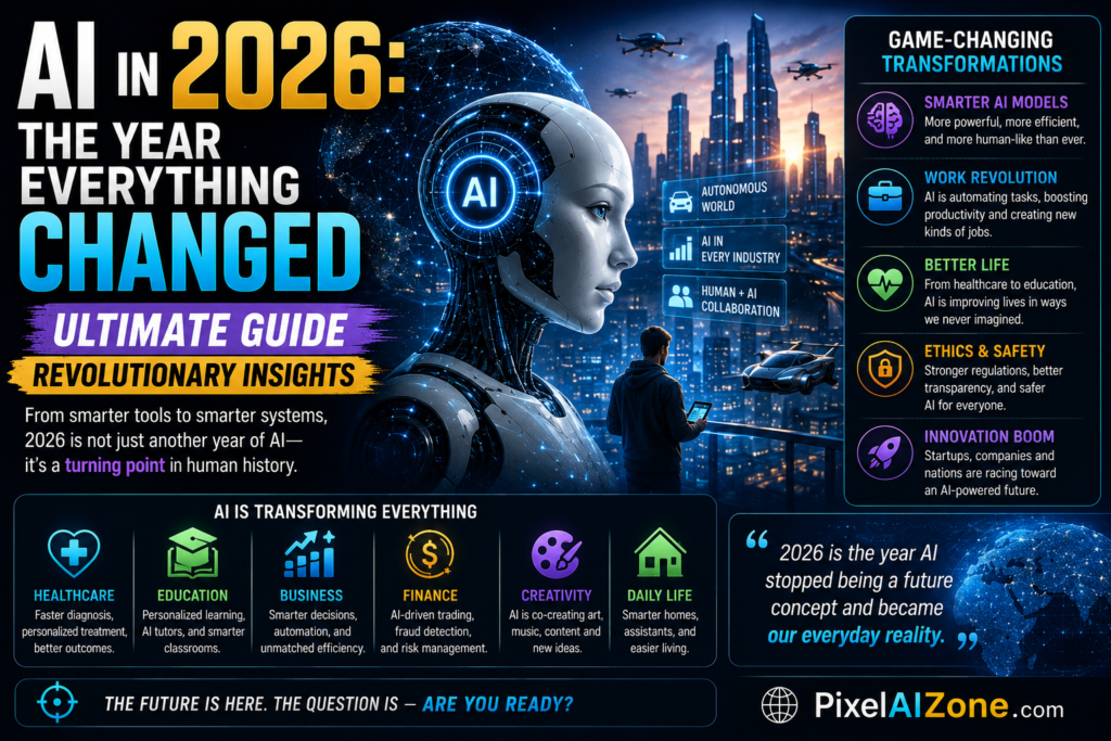 AI in 2026 the year everything changed showing autonomous agents global adoption and governance transformation with futuristic technology