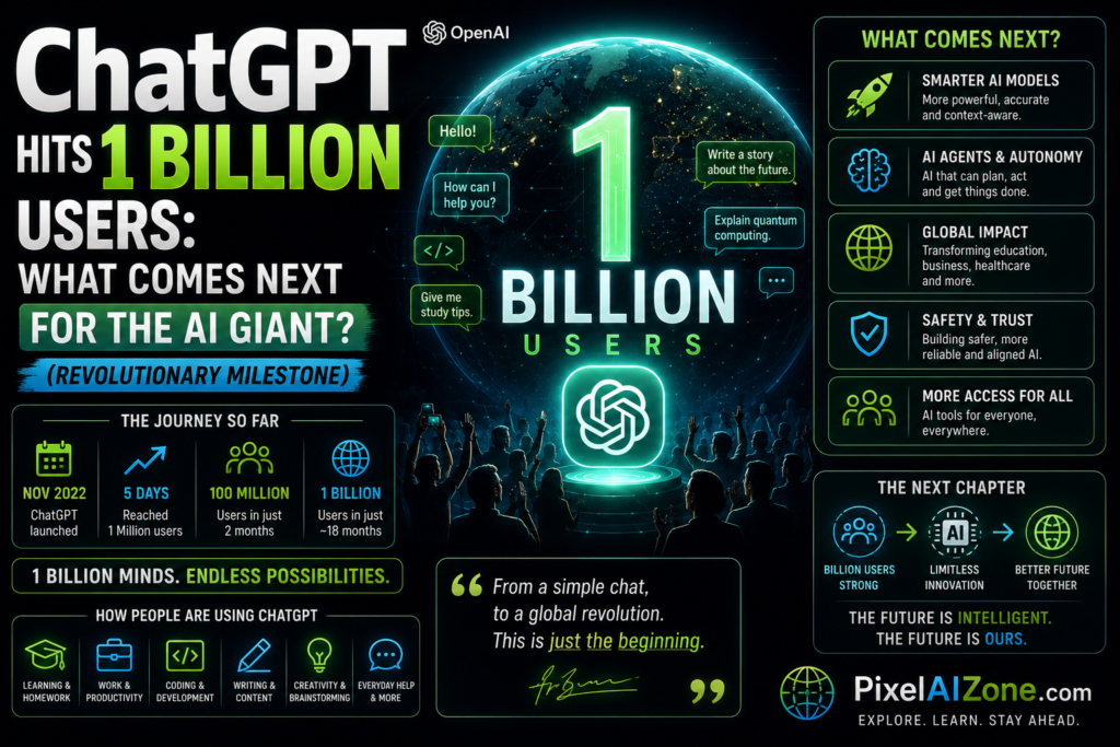 ChatGPT Hits 1 Billion Users in 2026 showing record-breaking growth and superapp transformation with OpenAI logo and global user map