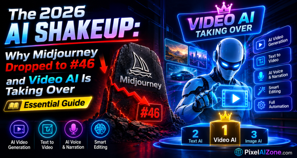 The 2026 AI shakeup why Midjourney dropped to 46 and video AI is taking over showing AI market transformation and creative tools reshaped