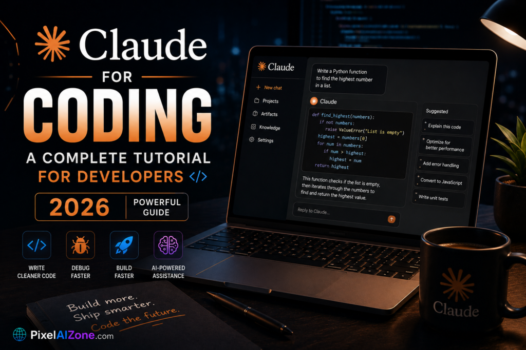 How to use Claude for coding complete tutorial for developers in 2026 showing terminal AI coding assistant and Claude Code interface with laptop display